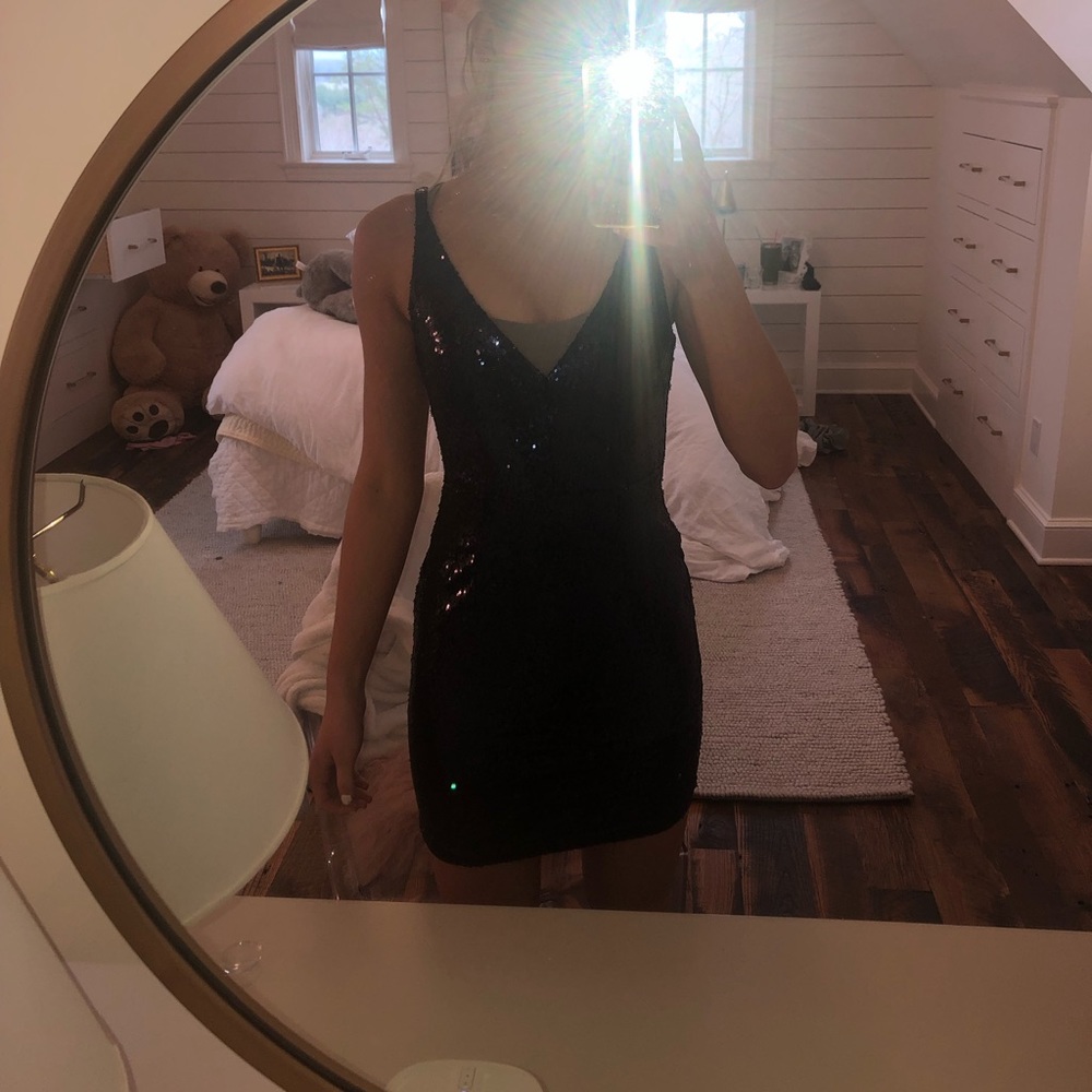 dark blue sparkly revolve mini dress